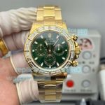 PPM Super Clone Rolex 4801 Daytona Baguette Diamond Yellow Gold Green Face Watch 